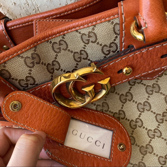 Gucci Orange GG Canvas Running Tote Bag Purse Med - Picture 13 of 16